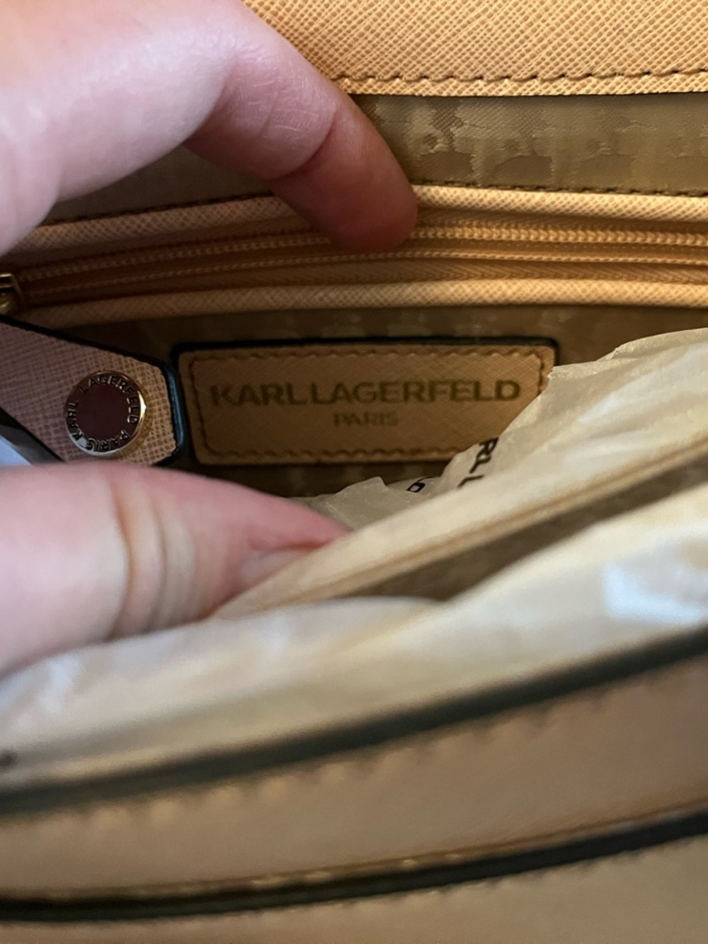 Karl Lagerfeld Blush Pink Leather Chain Crossbody Bag with Gold Hardware - Picture 3 of 6